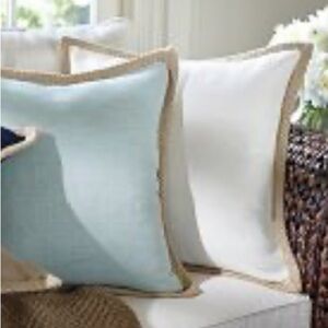 Pottery Barn Cream Linen With Jute Trim Accent Pillow With Feather Insert
